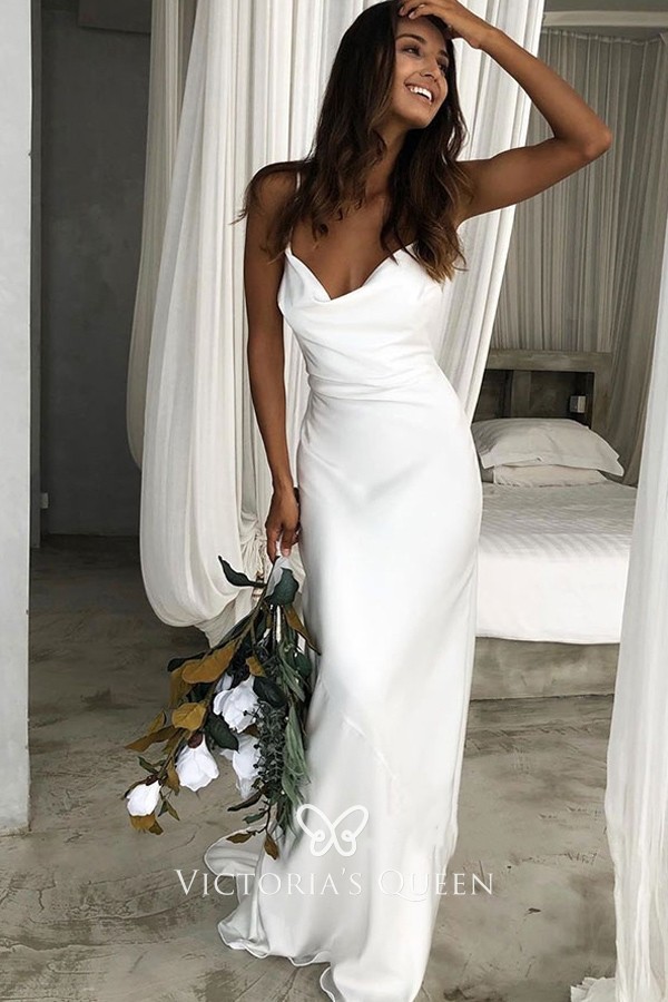 Bella Vista Cowl Neckline Thick Strap Knee Length Dress White  White knee  length dress, Casual wedding dress, Knee length dress