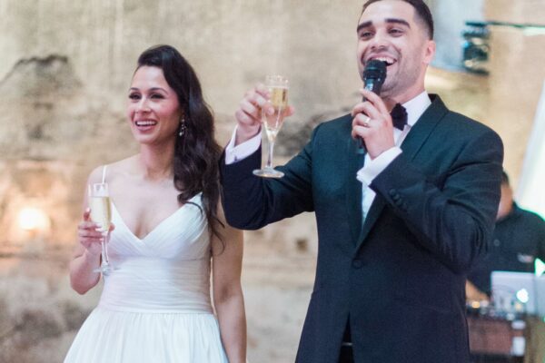 Bride and groom making a toast