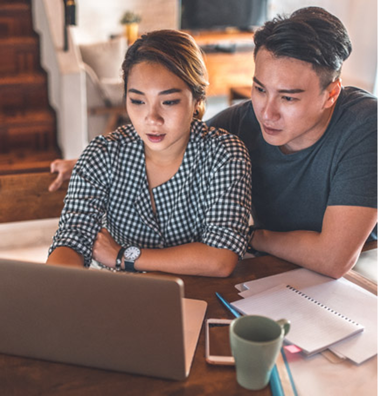 Couple looking at a computer