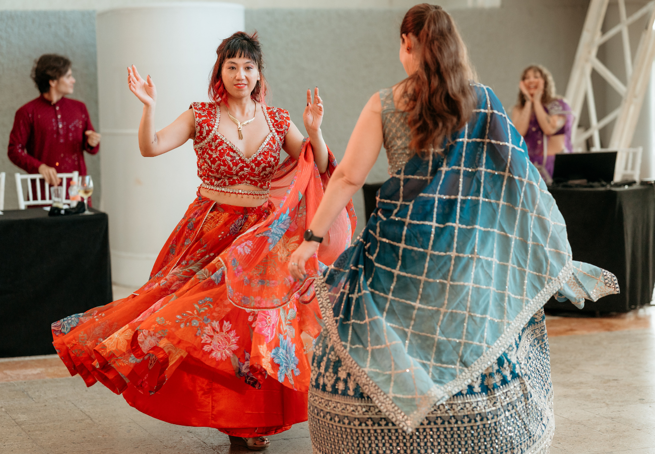 Colorful Indian wedding attire and cultural details at a destination wedding