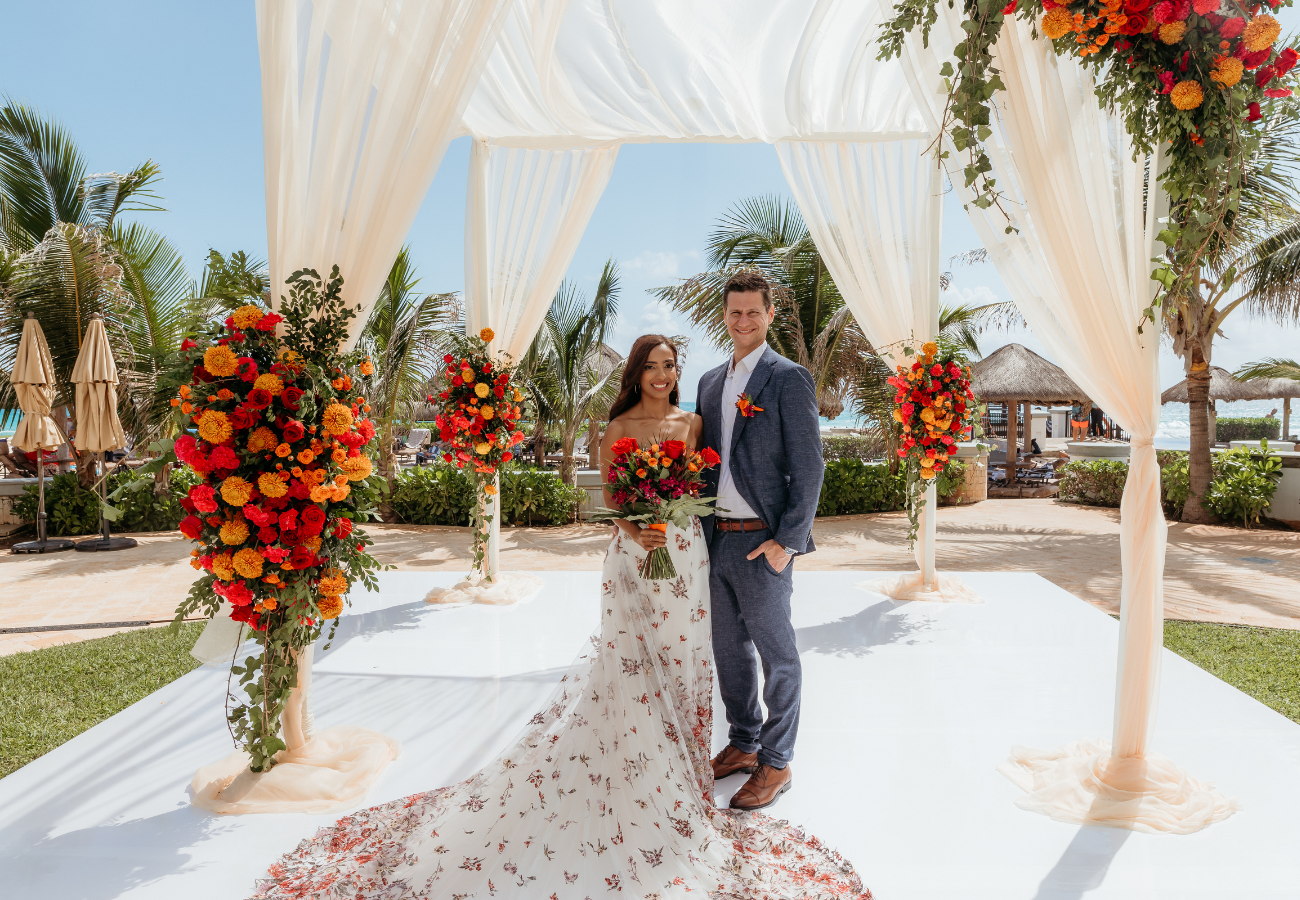 Indian wedding ceremony setup with mandap by the beach